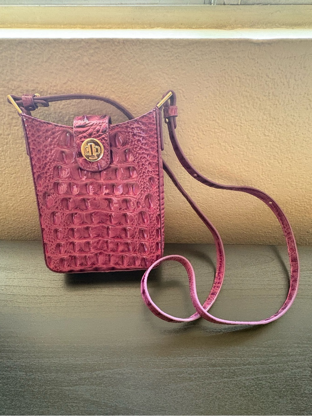 NWOT Brahmin Magenta Pink Croc Embossed Marley Crossbody & Wallet Set